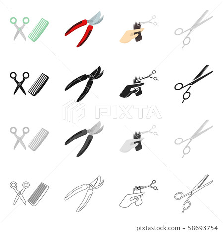 Isolated object of scissor and craft logo. Set of scissor and open stock symbol for web. Isolated object of scissor and craft logo. Set of scissor and open stock symbol for web. 58693754