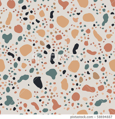 Terrazzo modern seamless texture pattern. Chaotic stone pieces and glass fragments background. Wallpaper, wrapping paper, textile geometric design. Vector illustration. 58694887