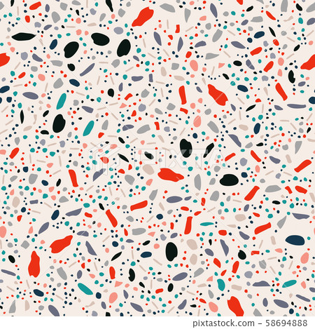 Decorative terrazzo seamless texture pattern. Chaotic stone pieces and glass fragments background. Wallpaper, wrapping paper, textile geometric design. Vector illustration. 58694888