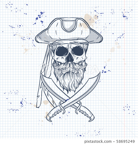 Sketch pirate skull with sword 58695249