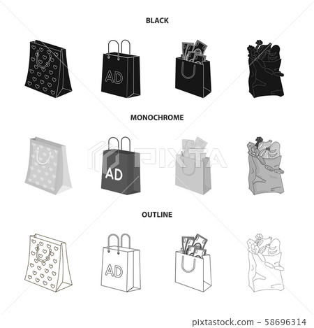 Vector illustration of package and food logo. Set of package and box stock vector illustration. 58696314