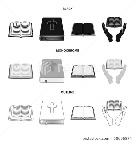 Isolated object of book and christian icon. Collection of book and holy vector icon for stock. Isolated object of book and christian icon. Collection of book and holy vector icon for stock. 58696874