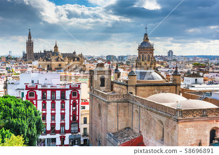 Seville, Spain skyline in the Old Quarter. Seville, Spain skyline in the Old Quarter. 58696891