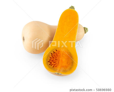 Butternut squash with sliced isolated on white 58696980