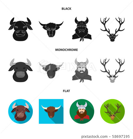 Vector design of antler and animal icon. Set of antler and death stock vector illustration. 58697195