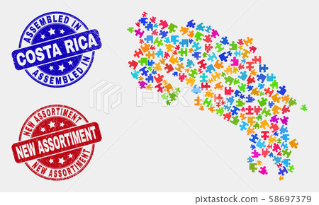 Component Costa Rica Map and Scratched Assembled and New Assortiment Stamps 58697379