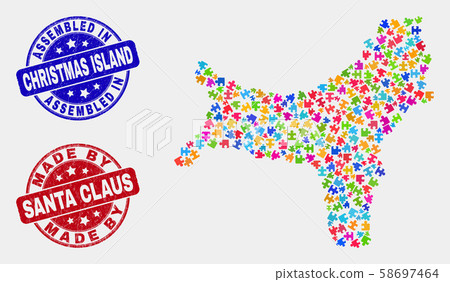 Component Christmas Island Map and Grunge Assembled and Made by Santa Claus Seals Component Christmas Island Map and Grunge Assembled and Made by Santa Claus Seals 58697464