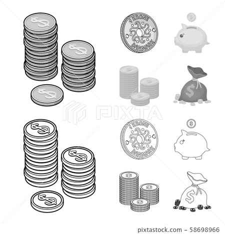 Vector illustration of coin and treasure logo. Collection of coin and money stock symbol for web. Vector illustration of coin and treasure logo. Collection of coin and money stock symbol for web. 58698966