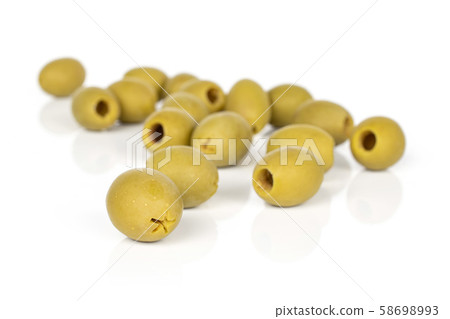 Green marinated olive isolated on white Green marinated olive isolated on white 58698993
