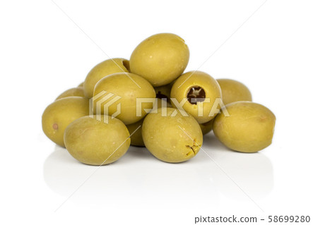 Green marinated olive isolated on white Green marinated olive isolated on white 58699280
