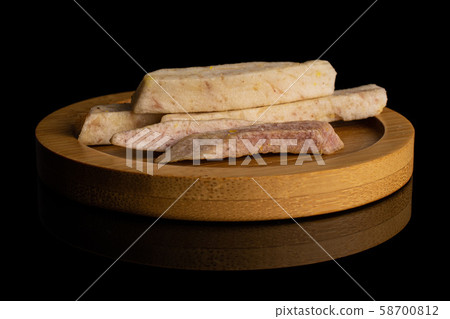 Dried vegetable chips isolated on black glass Dried vegetable chips isolated on black glass 58700812