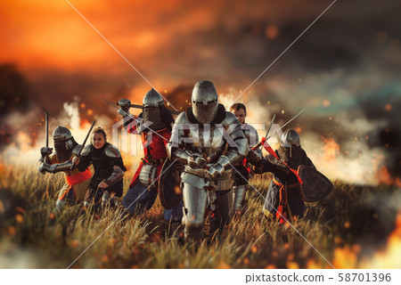 Medieval knights on battle field 58701396