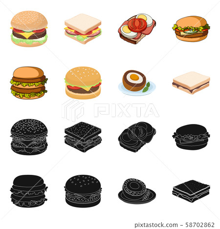 Vector illustration of sandwich and wrap logo. Set of sandwich and lunch vector icon for stock. Vector illustration of sandwich and wrap logo. Set of sandwich and lunch vector icon for stock. 58702862