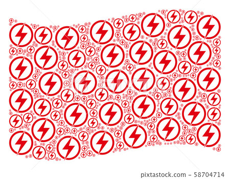 Waving Red Flag Pattern of Electric Power Icons Waving Red Flag Pattern of Electric Power Icons 58704714
