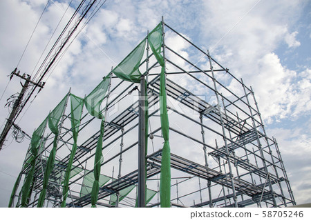 Residential construction site scaffolding Residential construction site scaffolding 58705246