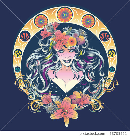 Happy woman in flower crown Happy woman in flower crown 58705331