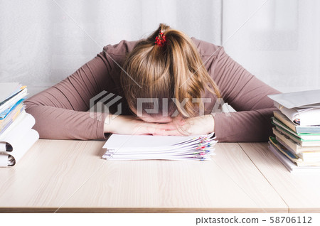 businesswoman feeling stress from work in home 58706112