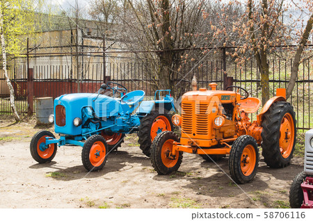 exhibition of old and modern tractors in the exhibition of old and modern tractors in the 58706116