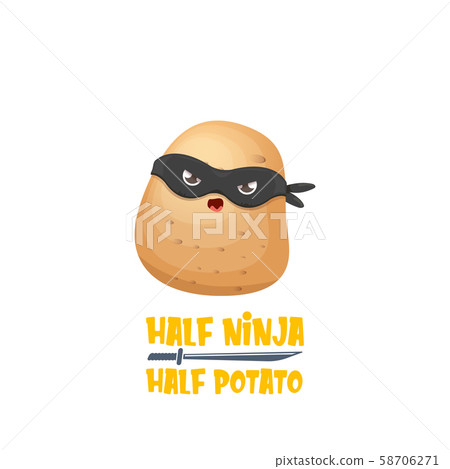 Half ninja half potato character with black super hero mask. super ninja kawaii vegetable food 58706271