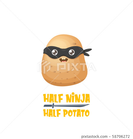 Half ninja half potato character with black super hero mask. super ninja kawaii vegetable food 58706272