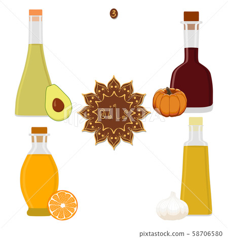 Vector illustration for set various bottles oil 58706580
