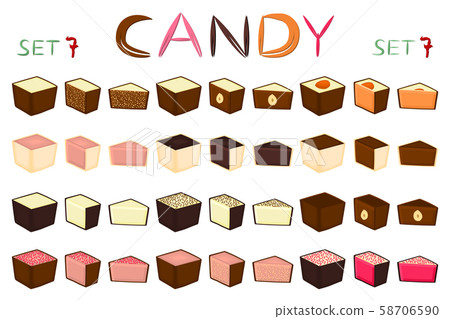 Beautiful big set of colorful chocolate desserts 58706590