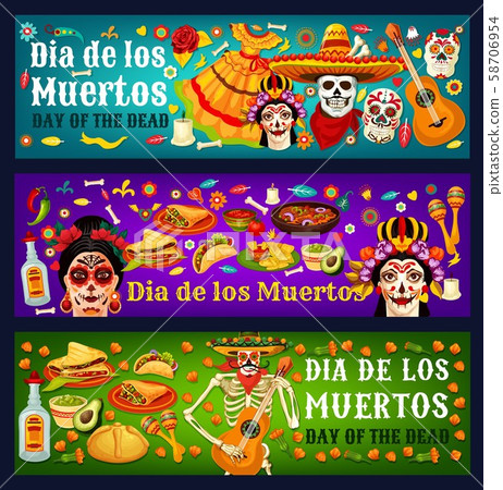 Dia de los Muertos Catrina, skulls and sombreros Dia de los Muertos Catrina, skulls and sombreros 58706954