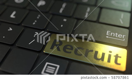 Black computer keyboard and gold recruit key. Conceptual 3D rendering 58707861