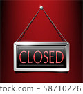 Closed label sign silver frame luxury hanging style using as a component about business on red background 58710226