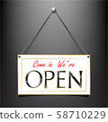 Open label sign luxury hanging style using as a component about business black background 58710229