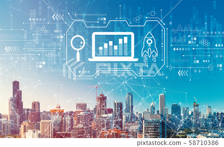 Business strategy with downtown Chicago cityscape 58710386