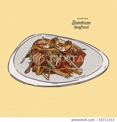 papaya salad or som-tum, with seafood. thai food. papaya salad or som-tum, with seafood. thai food. 58711333