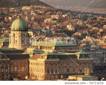 The Royal Palace of Buda Castle as seen from the Gelerto Hill, Budapest, Hungary The Royal Palace of Buda Castle as seen from the Gelerto Hill, Budapest, Hungary 58711616