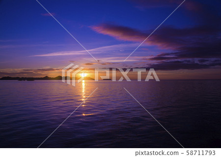 Republic of Palau, Koror, sunset under the Palau Friendship Bridge in Japan Republic of Palau, Koror, sunset under the Palau Friendship Bridge in Japan 58711793