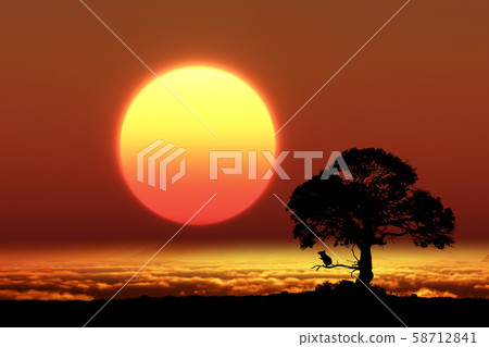 Silhouette of sunrise and mouse 58712841