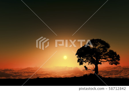 Silhouette of sunrise and mouse 58712842