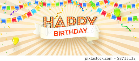 Happy birthday festive banner on sunrays - Stock Illustration [58713132 ...