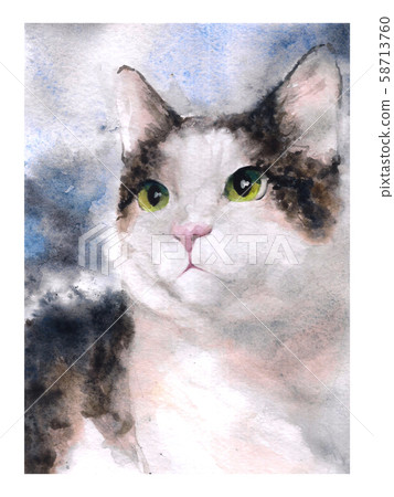 Watercolor painting of calico cat with green eyes - Stock Illustration  [58713760] - PIXTA