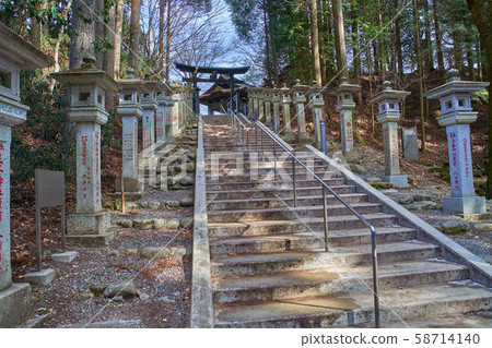 Stone steps that lead to the Harajuku shrine at the Mizuma Shrine in Chichibu City, Saitama Prefecture 58714140