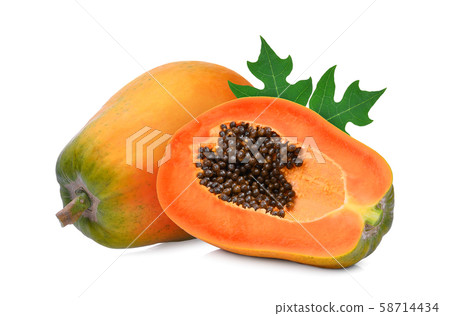 fresh ripe papaya with leaf isolated on white fresh ripe papaya with leaf isolated on white 58714434