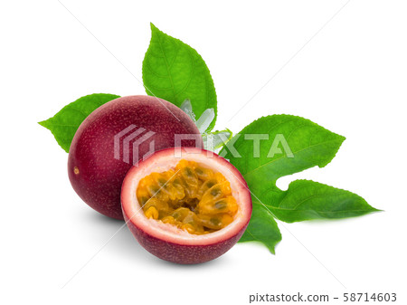 passion fruit with leaf isolated on white passion fruit with leaf isolated on white 58714603