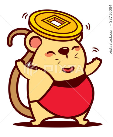 Cartoon cute mouse character carrying gold coin on white background Cartoon cute mouse character carrying gold coin on white background 58716084