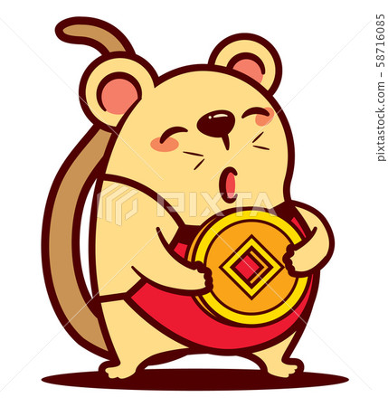 Cartoon cute mouse character carrying gold coin on white background Cartoon cute mouse character carrying gold coin on white background 58716085