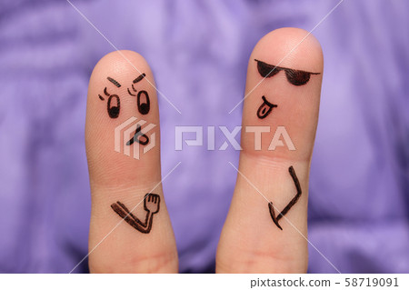 Fingers art of couple. Pair argues, they shows the 58719091