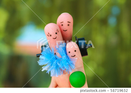 Fingers art of Happy family in sports. Fingers art of Happy family in sports. 58719632