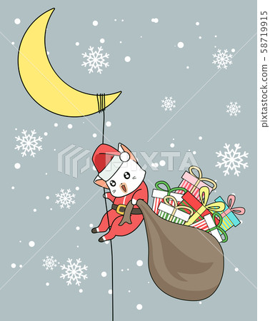 Santa cat with gifts is climbing the moon 58719915