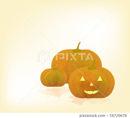 Halloween scary pumpkin face in watercolor background banner, vector illustration. Halloween scary pumpkin face in watercolor background banner, vector illustration. 58720676
