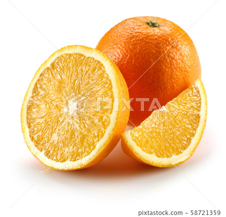 Whole and sliced fresh orange fruit isolated Whole and sliced fresh orange fruit isolated 58721359