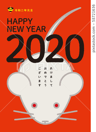Simple line mouse New Year's card 2020 Vermilion back 58721636