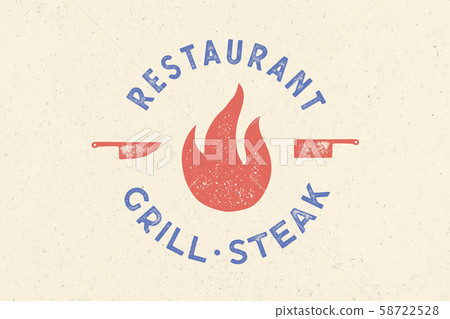Meat logo. Logo for grill house restaurant with icon fire, knife 58722528